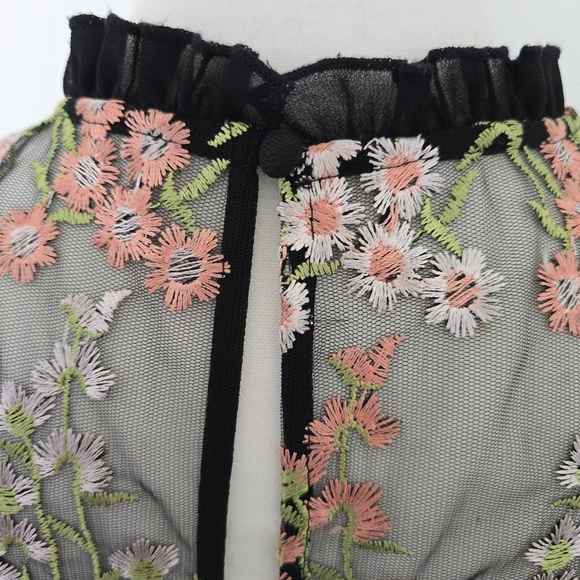 Karl Lagerfeld Paris Embroidered Floral Neckline Black Dress - Picture 8 of 10